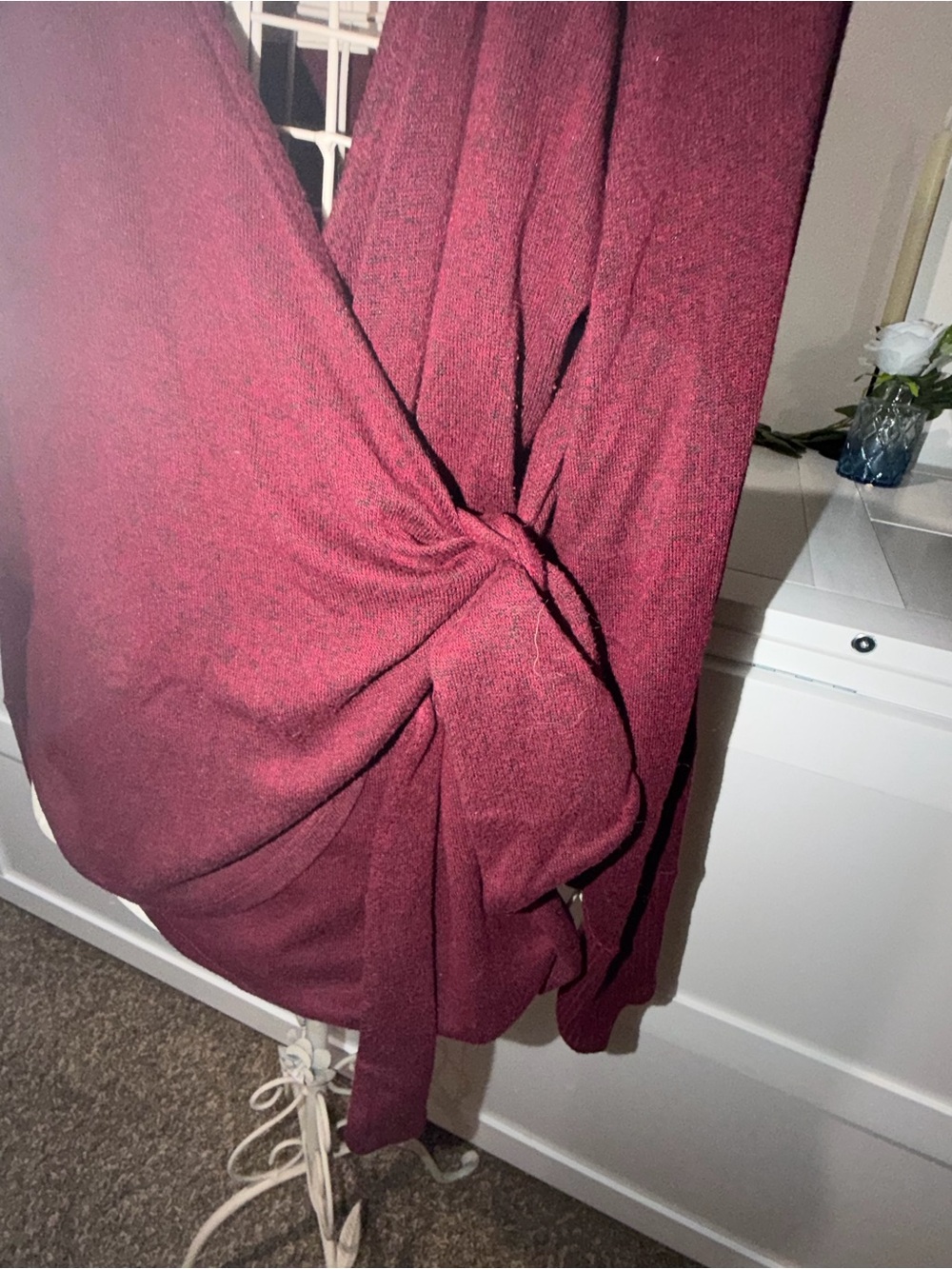 Women’s Wrap Tie Cardigan Sweater in Burgundy - Picture 2 of 7